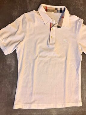 Burberry White Polo with Signature Check Collar Detail